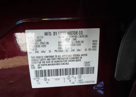 2017 Ford Edge Titanium from USA, damaged, VIN 2FMPK4K80HBC34342